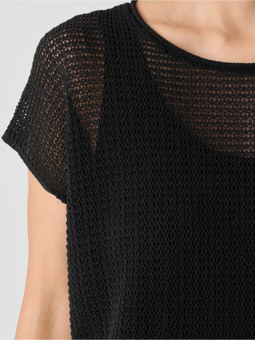 Eileen Fisher Organic Cotton Cord Jewel neck sheen knit sweater short sleeve top - Picture 6 of 6